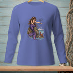 Mermaid with text "Scuttle Along, Sir" sitting on rock with crab and sailboat.