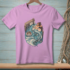 Mermaid relaxing by a dock with drinks and a sign reading "Share The Water".
