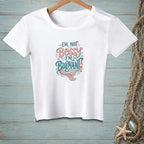 White t-shirt with "I'm Not Bossy, I'm Buoyant" text and mermaid tail.