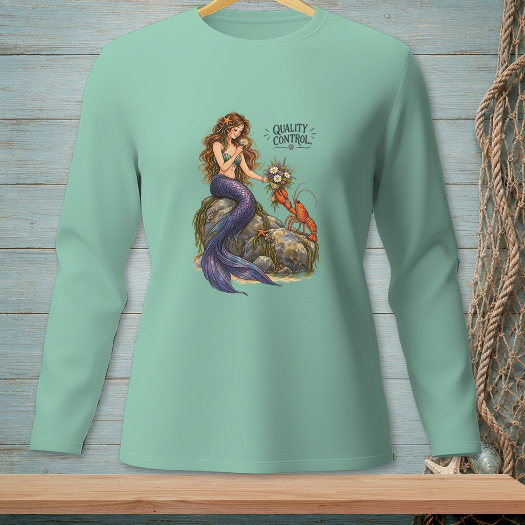 Mermaid with lobster and flowers, with "QUALITY CONTROL" text.