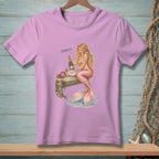 Mermaid with champagne and crab on pier, text "PERFECT."