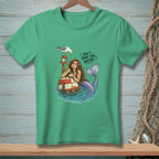 Mermaid with a bottle sits on a buoy with a seagull above the text "Don't Make This Weird."