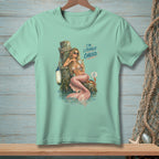 Mermaid with drink on pier, text "I'M LITERALLY CHILLED."