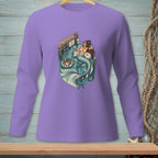 Mermaid relaxing on a dock, text "SHARE THE WATER" on sign.