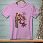 Pink t-shirt with mermaid entangled with an octopus and text "You got yourself into this."