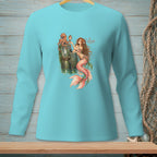 Mermaid and octopus look in mirror with text "AS EXPECTED" on shirt.