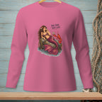 Mermaid with lobster and text "The Bar Was Low" on pink shirt.