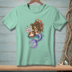 Mermaid with octopus on head holds drink next to "Welcome to the Tangle Zone" sign.
