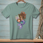 Mermaid with octopus tangled in hair, holding drink next to "Welcome to the Tangle Zone" sign.