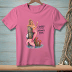 Pink t-shirt with mermaid, crab, and text "Crabby Isn't a Personality, Kevin."