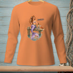 Mermaid with wine and crab on dock, with text "HANDLED".