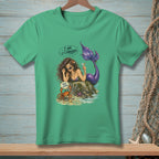 Mermaid with purple tail and sunglasses, holding a drink, with a crab saying "Watch Your Attitude".