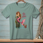 Mermaid on a post with a lobster, text reads "The Tail Has Spoken."