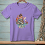 Mermaid holding a drink and a scroll, with an octopus and crab nearby.