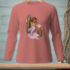 Mermaid sitting on a dock with a crab and text "BE INTERESTING."