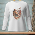 White long-sleeve shirt with a mermaid pouring champagne for an octopus.