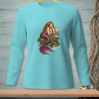 Mermaid on rock with wine, crab, and sign saying "NOT ACCEPTING FEEDBACK."