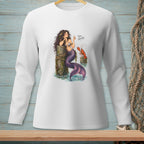 Mermaid with purple tail sits on a wooden post with a lobster and text "That's Adorable."