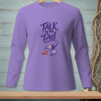 Purple long sleeve shirt with "Talk to the Tail" text and mermaid tail graphic.