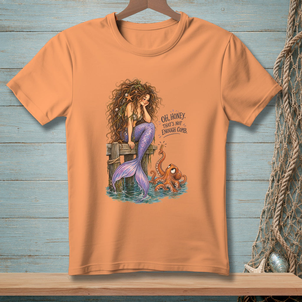 Illustration of a mermaid with an octopus and text "OH, HONEY. THAT'S NOT ENOUGH COMB."
