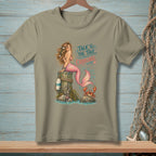 Mermaid on post with angry crab and text "Talk to the Tail, Crabcake."