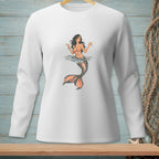 White long-sleeve shirt with a mermaid holding a drink and the text "HARD PASS".