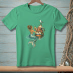 Mermaid holding drinks with octopus and seagull on a buoy.