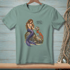 Mermaid holding flowers with lobster on rock, text "QUALITY CONTROL."