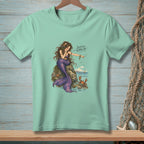 Mermaid on rock with crab and text "Scuttle along, Sir"