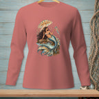 Long sleeve shirt with a detailed mermaid and jellyfish graphic.