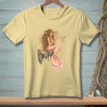 Yellow t-shirt with a watercolor illustration of a mermaid and "Fixed It" text.