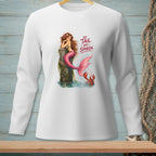 Mermaid with pink tail on pier, lobster, text "The Tail Has Spoken".