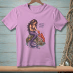 Mermaid with lobster on rock, text "A for effort."