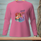 Mermaid with lobster and text "Complaints go to the tail" on pink shirt.