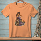 Mermaid reading a book on a rock with crabs and starfish.