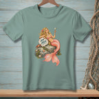 Mermaid with pink tail holding a martini glass and saying "Aim High."