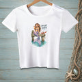 White t-shirt with mermaid, crab, and "I'M OFF DUTY." text.