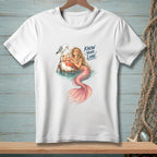 White t-shirt with a mermaid and seagull illustration and text "Know Your Lane".
