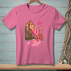 Pink t-shirt with illustration of mermaid, octopus, and "NO NOTES" text.