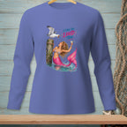 Mermaid with cocktail and seagull on pier with text "I CAN DO LOUD TOO."