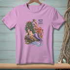 Mermaid with octopus and text "NOT MY FIRST JANGLE" on a purple t-shirt.