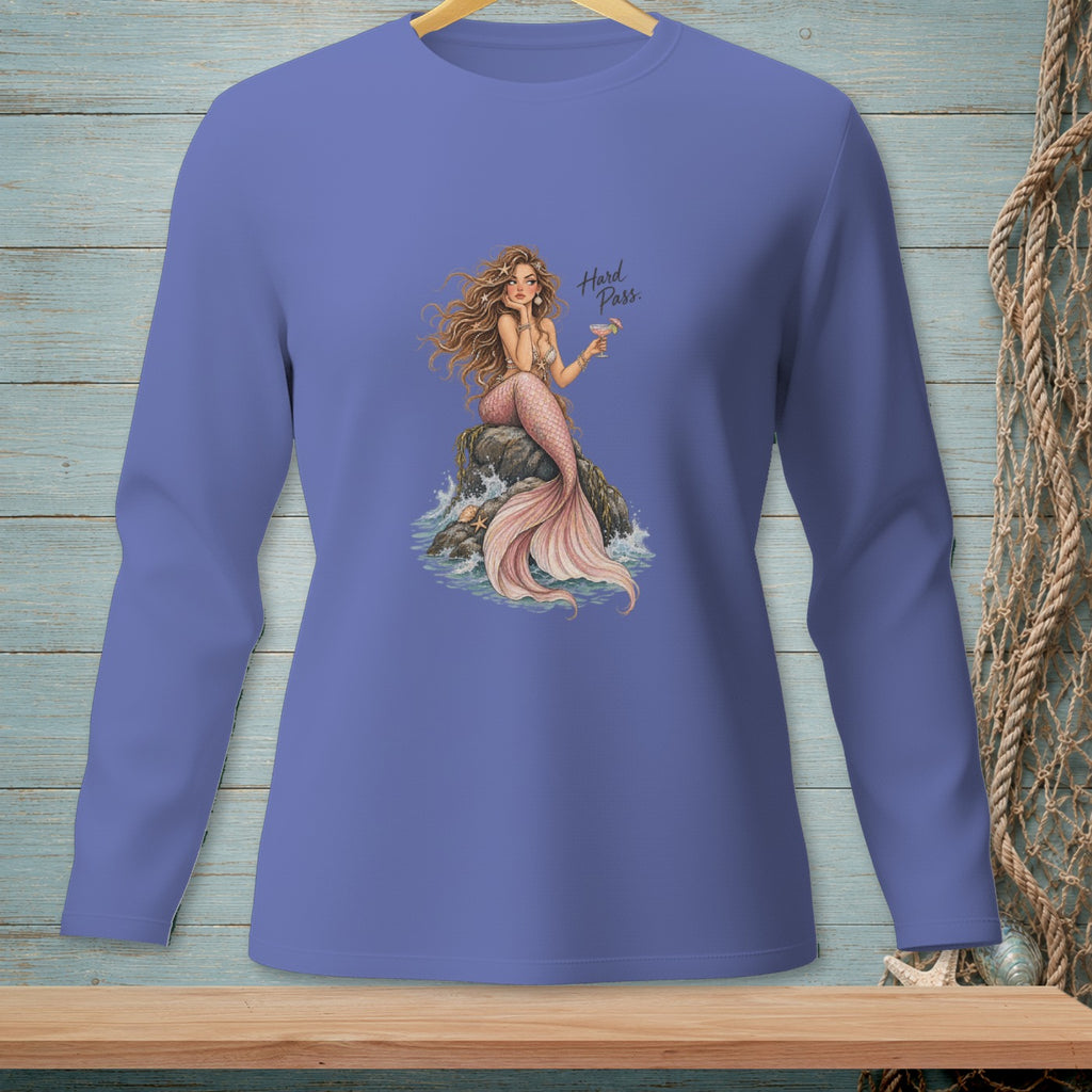 Long sleeve shirt with mermaid graphic and "Hard Pass" text.