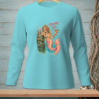 Mermaid with cocktail and crab on pier, text "ABSOLUTELY NOT."
