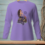 Lavender long-sleeve shirt with mermaid, crab, and text "Make Better Choices".