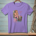 Purple t-shirt with a mermaid, martini, crab, and text "FIXED IT."