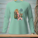 Mint long sleeve shirt with a mermaid, crab, and "Stay Crabby, My Friend" text.