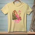 Yellow t-shirt with a mermaid, octopus, and "NO NOTES" text.