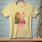 Yellow t-shirt with a mermaid, octopus, and "NO NOTES" text.