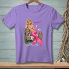Mermaid with pink tail and sunglasses saying "PROVE IT." on a dock.