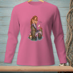 Pink long-sleeve shirt with a mermaid illustration holding a drink and a "To Do" list.